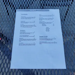 a menu on a table
