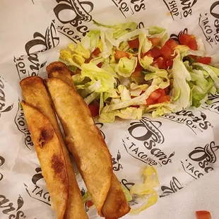 Beef Taquitos after I unearthed them from all the lettuce and tomato