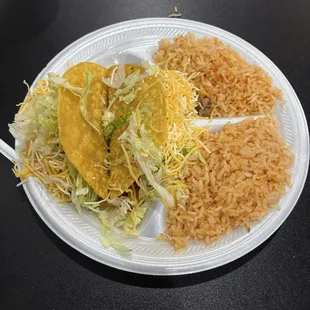 2 beef tacos with extra rice