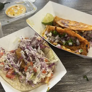 Fish Taco and QuesaBirria tacos