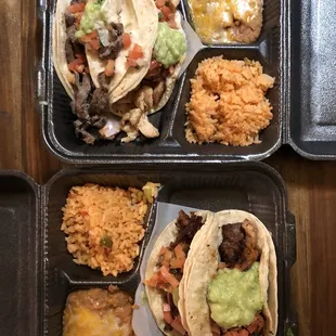 Combo 2 tacos, rice, bean, and drink