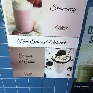 Milkshake menu