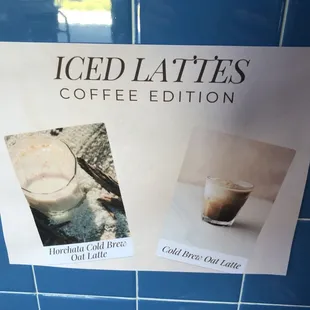 Ice lattes Coffee menu