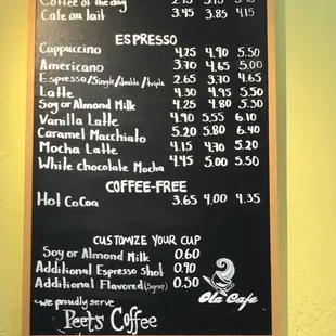 Drink menu