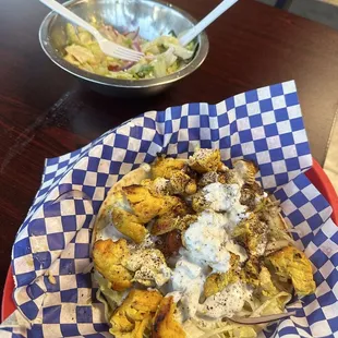 Chicken Kabob Sandwich with a mini salad in the background!