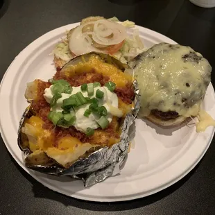 1/2 Lb . Beefburger and loaded baked potato