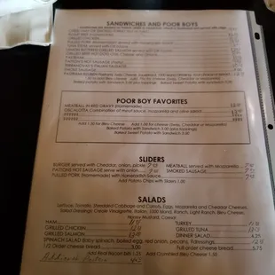 the menu of the restaurant