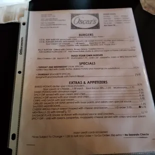 the menu for the restaurant