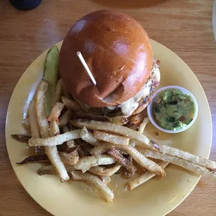 a burger and fries