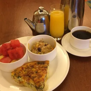 Best hotel breakfast buffet ever. Breakfast risotto. Fresh fruits. Frittata.