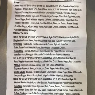 Oscar's menu as of May 25, 2019.