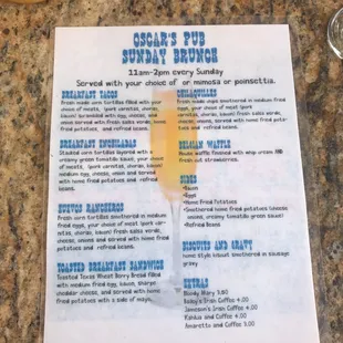 Unlimited Brunch menu... with option of bottomless mimosas or poinsettia