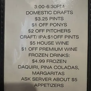 Happy Hour Menu