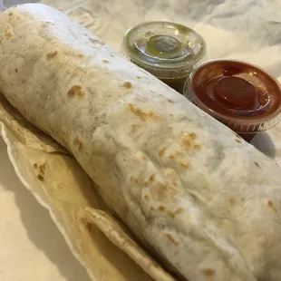 Beef Burrito and sauces.