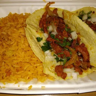 two tacos and rice