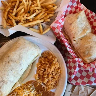 Vegetarian #4.-Any Burrito Combo Plate, Bacon, Egg and Cheese Burrito, Regular French Fries