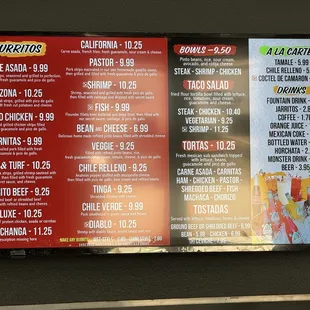 Burrito menu