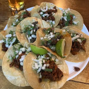 8 pork and 2 steak tacos. Single tortillas rather than the normal double.