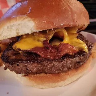 Build-Your-Own with American cheese, fried onions, &amp; bacon