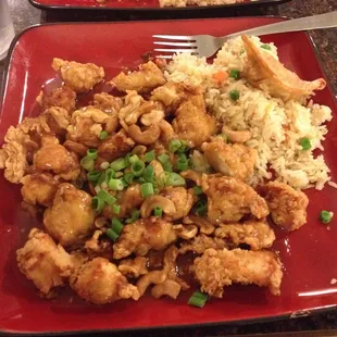 Cashew chicken $6.25 (with free soup).