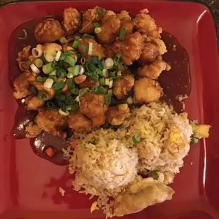 Cashew chicken fried rice pork dumpling