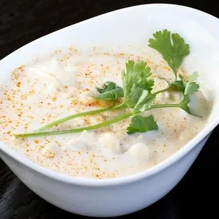 coconut soup, lemongrass, galangal, kaffir lime leaf, and mushroom. - Good for Vegetarians &amp; Vegans