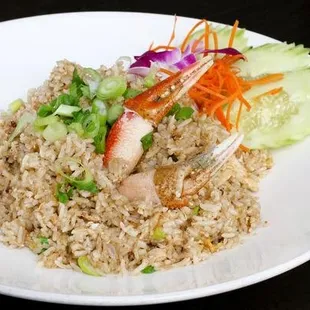 Crab Fried Rice - Crabmeat, egg, tomatoes, cilantro, onions, and green onion. ( The Best of Fried Rice)