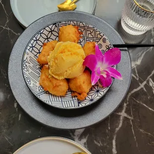 Fried banana and ice cream