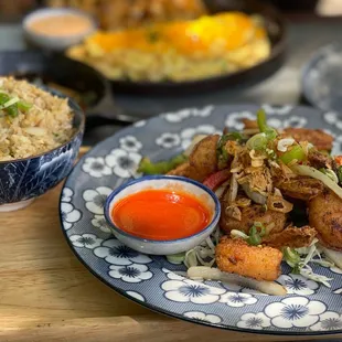 Salt &amp; Pepper Shrimp with a side of Fried Rice