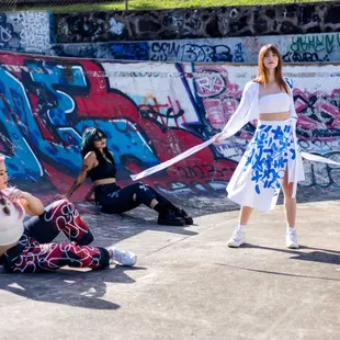 Fashion shoot at the skatepark during full sun