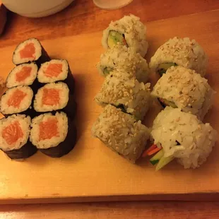 I always forget to take a picture before I start eating.. Salmon roll and a veggie roll. Keeping it simple but still fabulous!