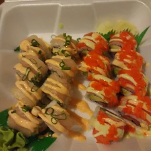 Spicy Hamachi Roll and Hawaiian Roll