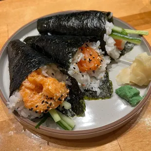 Hand Roll Trio [Spicy Salmon, Cucumber &amp; Salmon, California]