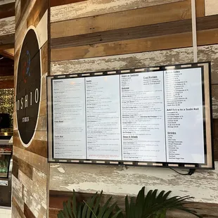 a menu on the wall