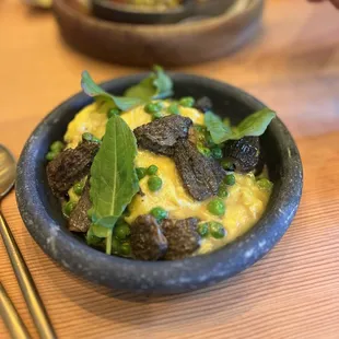 Scrambled Eggs &amp; Toast, morel, peas, sorrel
