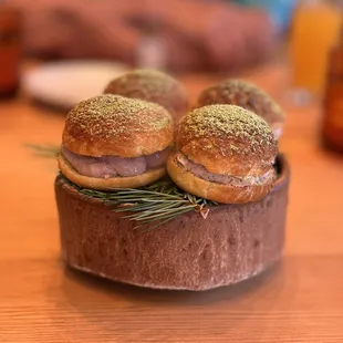 Wood Over Profiteroles, chicken liver, burnt strawberry, douglas fir