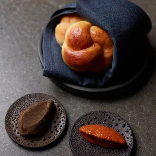 Masa bread served with huitlacoche butter and pepper jam, from the Late Harvest menu experience
