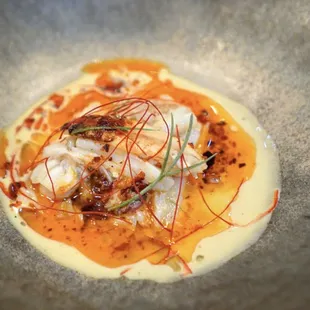 Dunguness Crab, Duck XO Sauce &amp; Crab Fat Emulsion