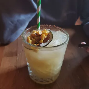 Humito cocktail. Yes, that is corn on top