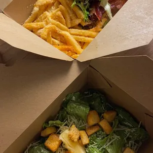 Trustifarian burger / side caesar salad / parmesan truffle fries