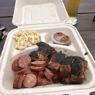 Brisket, Jalapeno Cheddar Sausage and Smoky Mac and Cheese.