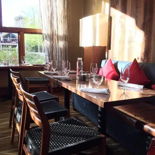 a table with wine glasses on it
