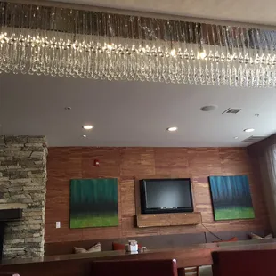 a large chandelier in a restaurant