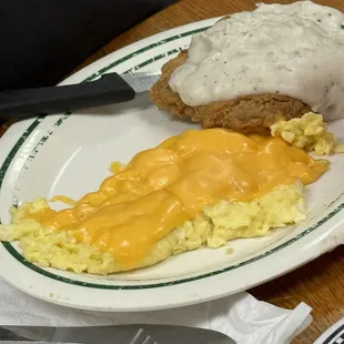 Chicken fried steak and eggs