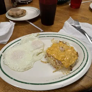 2 eggs and hash browns (with cheese and onion)