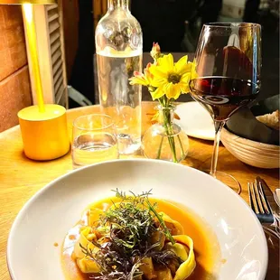 Squash, porcini tortellini special with scallops.