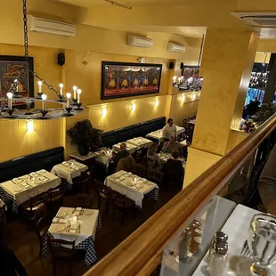 a view of a dining room