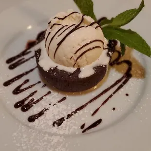 Chocolate Cake with vanilla gelato.