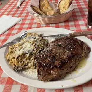 Ribeye with mushroom fettuccine