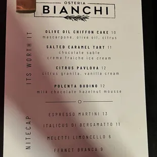 Dessert Menu